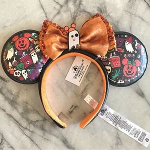 Disney Halloween Glow in the Dark “BOO!” Ghost Minnie Ears Headband